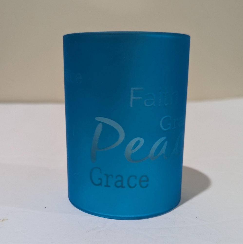 LED/ Timer Teal Inspirational Candle Holder. Batteries Not Included